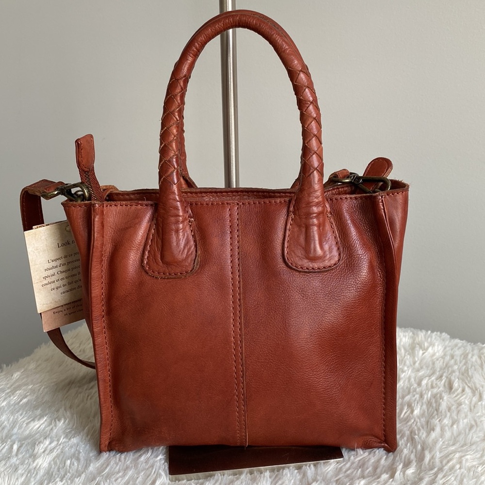 Genuine Leather Burnt Orange Tote Bag with Perforated Detail - Picture 11 of 13
